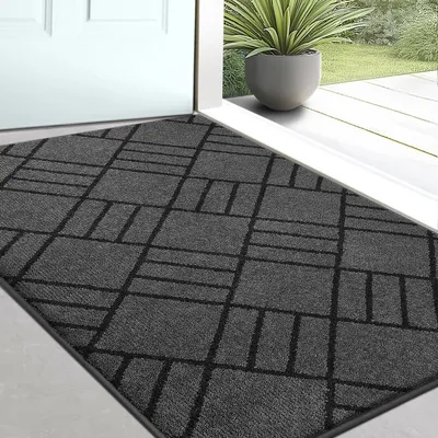 Produktbild von Eingangsteppich 60 x 90 cm Dunkelgrau Waschbar Schmutzfangmatte Rutschfest