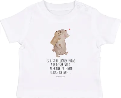 Produktbild von Mr. & Mrs. Panda Babyshirt Papa Bär 6. - 12. Monat - Weiß - Geschenk, Vater, Muttertag,  Baby T-Shirt, Kinder Top, Organic, Oberteil, Geburtstag, Vatertag