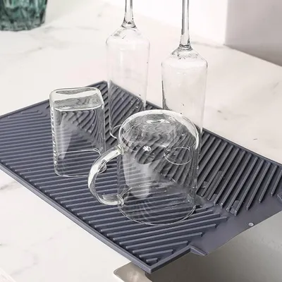 Produktbild von Rechteckige Silikon-Abtropfmatte, hitzebeständige und rutschfeste Tablettmatte für die Küche, 39 X 25 cm (grau)