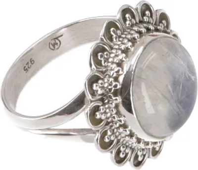 Produktbild von Boho Silberring, Großer Floraler Silberring - Mondstein, Silber-Farben, SterlingSilber, Ringgröße: 55 (ca.17,5 mm)