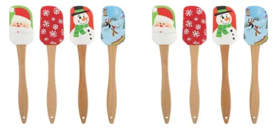 8er-Set Silikon-Weihnachtsspatel mit Holzgriff, bunt