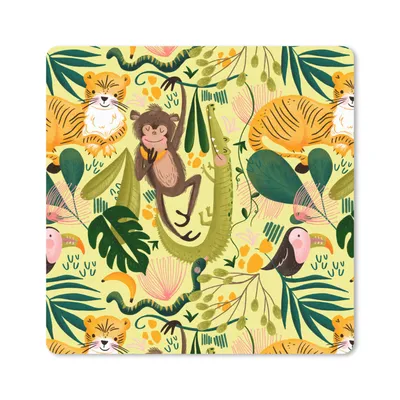 Produktbild von MuchoWow® Mauspad Mousepad Dschungel - Affe - Krokodil - Gelb 30x30 cm - Mousepads - Maus Mat - Pad - Mausunterlage - Gaming