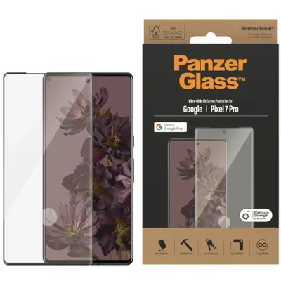 Zdjęcie produktu dla PanzerGlass ® Screen Protector Google Pixel 7 Pro | Ultra-Wide Fit, Google, Google - Pixel 7 Pro, Aplikacja na sucho, Odporny na zadrapania, Odporny na wstrząsy, Przeciwbakteryjny, Przezroczysty, 1 szt.
