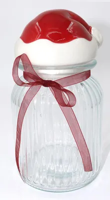Image de Bocal à provisions 970 ml avec couvercle & bonnet de Noël | Bocal décoratif pour biscuits, friandises & cuisine | Idée de rangement festive pour Noël