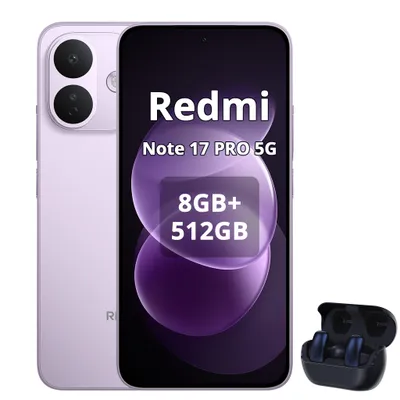 Productafbeelding van Xiaomi REDMI Note 17 Pro 5G Smartphone, 8340mAh, 8GB/512GB, paars (inclusief Bluetooth-koptelefoon), AI-gegenereerde afbeelding
