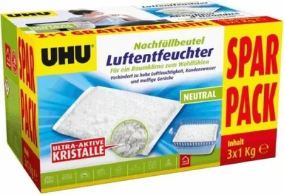 Produktbild von UHU Luftentfeuchter Nachfüllbeutel Sparpack, 3 x 1000 g Sparpack