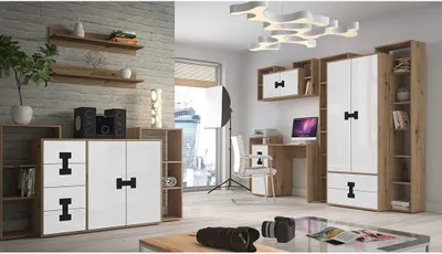Obrázek produktu pro Nábytek do studentského pokoje BASHIRA 2 - dub / lesklý bílý