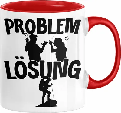 Produktbild von Wandern Tasse Geschenk für Wanderer Männer Geschenkidee Problem und Lösung Berge Wandern (Rot)