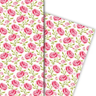 Produktbild von Klassisches shabby chic Geschenkpapier mit Rosen auf weiß - G5179, 32 x 48cm