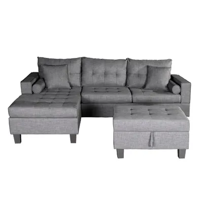 Produktbild von HOME DELUXE - Sofagarnitur ROM - Farbe Grau - beidseitg montierbar - 242,6 cm x 154,3 cm x 90,8 cm - inkl. Hocker I Ecksofa Sofa Couch Wohnlandschaft