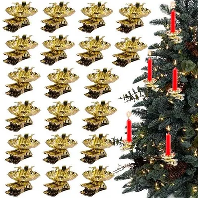 Produktbild von Mini goldene Kerzenhalter mit Clip für Weihnachtsbäume