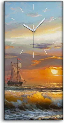 Produktbild von Wanduhr Bürouhr Leinwand Bild 30x60 Gemälde Küste Ozean Meer Sonnenuntergang - weiße Hände