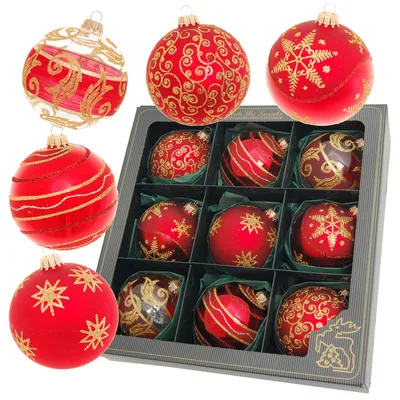 Produktbild von Krebs Glas Lauscha Christbaumkugeln Satin Rot 9er Set - Größe ca. 10cm