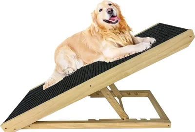 Produktbild von NAIZY Hundetreppe für Kleine Hunde Hunderampe Auto Klappbar 100 cm lang, Höhenverstellbar Tragbare Haustiertreppe Hundeleiter aus Holz für Bett oder Sofa, bis 100 kg mit Anti-rutsch Teppich