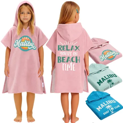 Produktbild von Badeponcho Kinder Poncho Handtuch - Mädchen Jungen Surf Frottee Bademantel Badetuch Baumwolle Strandponcho Surfponcho Ponchos Rosa Malibu 4-7 Jahre