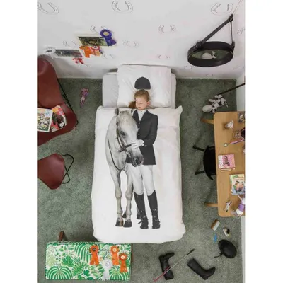 Produktbild von SNURK Renforcé Bettwäsche Amazone Kinder Pferd 100% Baumwolle Reißverschluss Bettbezug Kissenbezug Bettgarnitur Bettwäsche-Set 200x220 + 80x80 cm
