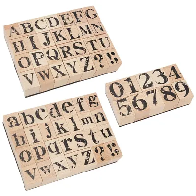 Holz-Stempelset 62-tlg., Alphabet & Zahlen, 1,7x2,2 cm