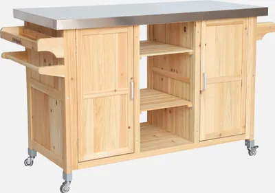 Immagine prodotto di Carrello da cucina da esterno in legno con maniglie e 7 vani portaoggetti, 130cm, Marrone naturale