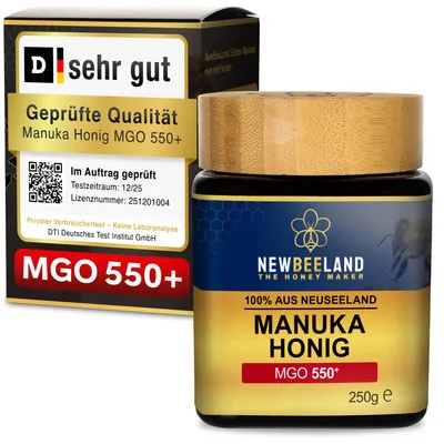 Produktbild von Manuka Honig MGO 550+ [250g] | ORIGINAL aus NEUSEELAND | Glas statt Plastik | 100% natürlich | NEWBEELAND