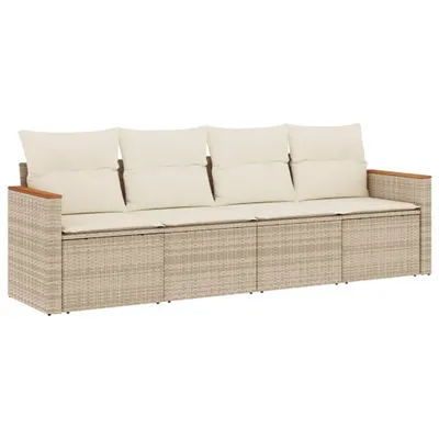 Produktbild von vidaXL 4-tlg. Garten-Sofagarnitur mit Kissen Beige Poly Rattan