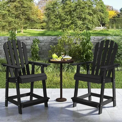 Produktbild von GOPLUS Hoher Adirondack Stuhl, wetterfester Barhocker aus HDPE, Barstuhl mit schräger Hochlehne & Armlehne & Fußstütze, Schwarz