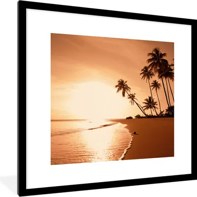 Produktbild von MuchoWow® Gerahmtes Poster Sonnenuntergang - Tropisch - Palme - Strand - Meer 40x40 cm - Poster mit Schwarzem Bilderrahmen Wandposter Rahmen Foto Bilder - Poster - Plakat im Rahmen
