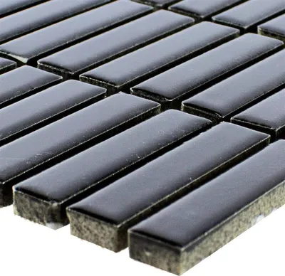 Produktbild von Keramik Mosaik Fliesen Midway Schwarz Glänzend