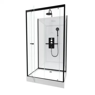 Image de Cabine de douche rectangulaire 110x80x230cm - extra blanc et profilé noir mat - LUNAR