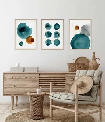 Produktbild von Wallity, Dekoratives gerahmtes MDF-Gemälde (3 Teile), 30 x 40 cm | 100% MDF (3 mm), Rahmen: 100% MASSIVHOLZ (2,5 cm) | Stilvolle Wanddekoration für jedes Zuhause.