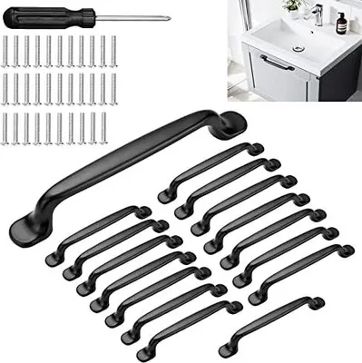 Produktbild von 16 Stück Schrankgriffe Schwarz 128mm Griffe Küchengriffe Aluminiumlegierung Möbel Griffe Türgriffe Stangengriff Kabinett Griffes mit Schraubendreher für Kleiderschrank, Gartentür, Schuppentür
