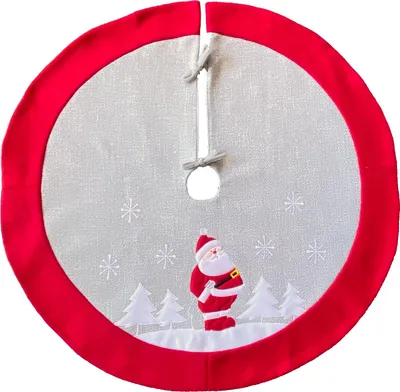 Produktbild von Heimtexland ® Weihnachtsbaumdecke Baumständer Schürze 90 cm Weihnachten Dekoration Christbaumdecke Typ618 Weihnachtsmann grau-rot