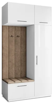 Produktbild von Masseno Garderobe-Set REMA 120/240/60 cm Modern Garderobenschrank Weiß, Veloursstoff MONOLITH 09 (Beige)