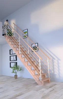 Produktbild von Holztreppe Lindos (Buche) in gerader Ausführung-100 cm-Design Geländer Holzrundstäbe-beidseitig-ohne Setzstufen