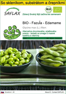 Obrázok produktu pre SAFLAX Kultivačný set - BIO - Fazuľa - Edamame - Glycine max (L.) Merr. - 8 Semená - S mini skleníkom, pestovateľským substrátom a 2 črepníkmi