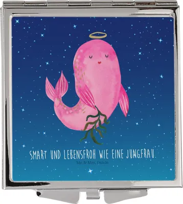 Produktbild von Mr. & Mrs. Panda Kosmetikspiegel Sternzeichen Jungfrau - Sternenhimmel Blau - Geschenk, Jungfer, Schminkspiegel, Taschenspiegel, Geburtstag September, Handspiegel, klein