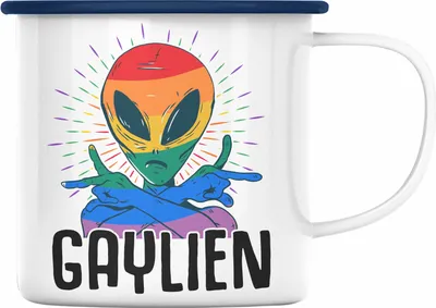 Produktbild von Trendation - Gaylien Emaille Tasse Geschenk Schwule Lesben LGBTQ Bisexuel Transgender Geschenkidee (Blau)