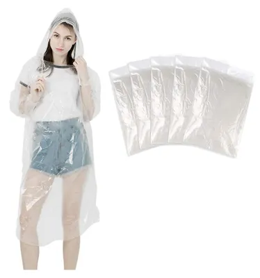 Produktbild von LEBEXY Einweg Regenponcho mit Kapuze Transparent 5 Stück