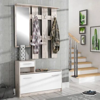 Productafbeelding van Furniture24 Garderobe Foxy Foxd011-T19F, wandgarderobe, kleur: zandbeige/wit
