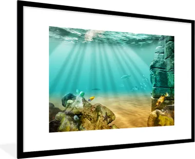 Produktbild von MuchoWow® MuchoWow® Gerahmtes Poster Meer - Fisch - Wasser 90x60 cm - Poster mit zchwarzem Bilderrahmen - Wanddekoration - Fotos