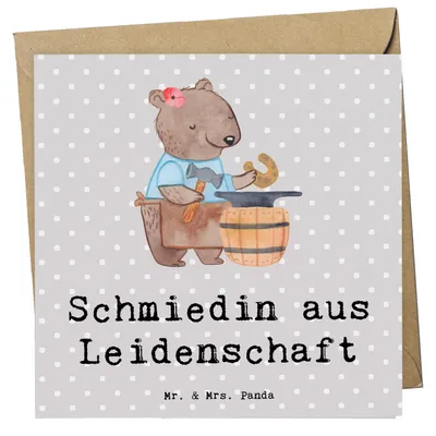 Produktbild von Mr. & Mrs. Panda Glückwunschkarte Schmiedin Leidenschaft - Grau Pastell - Geschenk, doppelkarte, Klappkarte, faltkarte, Grußkarte, anlasskarte