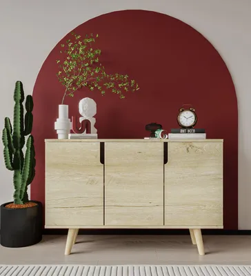 Obrázok produktu pre Skye Decor, kvalitný konzolový stolík, 120 x 80 x 30 cm, dub v odtieni Saphir | 100 % melamínom potiahnutá drevotriesková doska, drevené nohy s výškou 20 cm | Možnosť montáže na stenu, škandinávsky dizajn, množstvo políc.