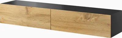 Produktbild von Furniture24 Tv Schrank Vigo 180 cm Länge, Hängeschrank, Wandschrank, Fernsehentisch mit 2 Klapptüren, Lowboard, Grifflose Öffnen, "Push to open" Schwarz/Wotan Eiche