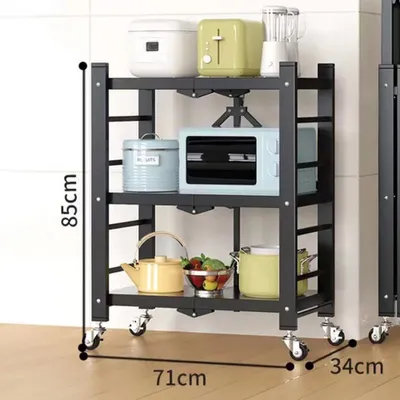 Produktbild von 360Home Küchenwagen Küchenregal Lagerregal Stauraumregal Klappbares Regal Aufbewahrungsregal Regal mit Rädern Schwarz 3 Ebenen