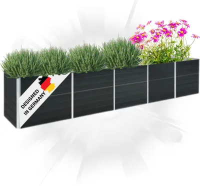 Produktbild von DELUKE® Hochbeet für Garten OSKAR Anthrazit | 400x80x45cm | Verzinkter Stahl | Wetterfest | Gartenbeet Kräuterbeet Blumenbeet Beet hoch Frühbeet für Garten Gemüsebeet