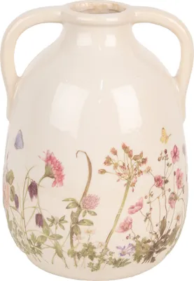 Image de Clayre & Eef Vase Ø 16x22 cm Beige Rose Céramique Fleurs