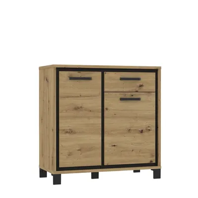 Produktbild von Kommode - 92 x 92 cm - 2 Türen - 1 - Schublade - Artisan Eiche Nachbildung - Schwarz