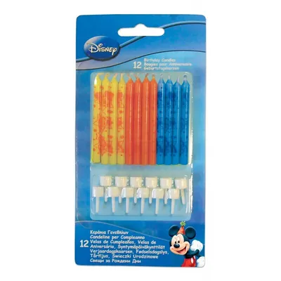 Immagine prodotto di Candele per torta Topolino 12 pezzi arancio-blu-giallo 6 cm