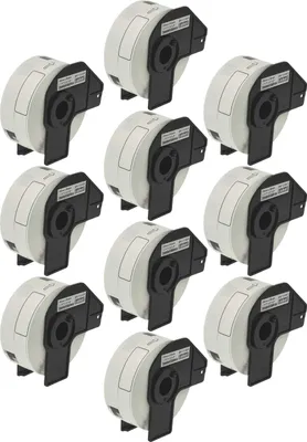 Produktbild von vhbw 10x Rolle mit Halter 29mm x 90mm (400 Etiketten) kompatibel mit Brother PT QL-810W, QL-820NWB Drucker - Premium Weiß