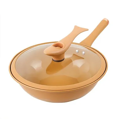 Produktbild von Antihaft-Wok aus Gusseisen 32 cm – Clay-Wok mit Glasdeckel, für Gasherd geeignet