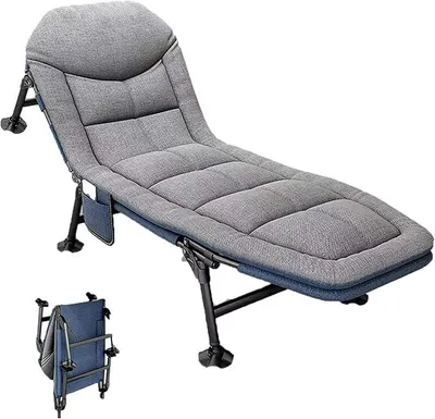 Image de Transat pliable, transat de jardin, chaise longue avec coussin et poche latérale, transat de plage, dossier réglable en 6 positions, capacité de charge jusqu'à 200 kg, transat de relaxation pour jardin, camping, balcon (gris)